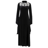 Yipinpay Lace Stitching Long Dress Sexy Split Split Hollowed-Out Dress With Long Horn Sleeves