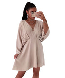 Yipinpay Early Autumn New V-Collar Dress Ins Casual Home Loose Multicolor Dress For Women