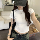 Retro Spice Girl Shoulder Short-Sleeved T-Shirt A New Summer Style Short Blouse With Solid Color And Slim Figure