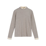 Yipinpay Semi-High-Necked Velvet Bottomed Blouse With A New Style Of Long-Sleeved Knitted Velvet And Warm Lace Blouse