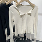 2025 New Spring And Autumn Style Solid Color Semi-Open-Necked Blouse With Split Sleeves And Slimming Short Style With Bottom Shirt