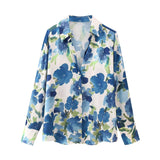 Yipinpay Spring Silk Satin Flower Printed Shirt 2248802