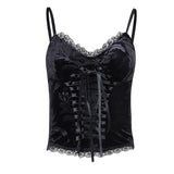 Yipinpay Dark Lace Lace Vintage Top Women's Summer Black Suspenders Vest Women's Wear