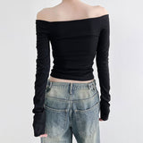 Ins Style Basic Simple Solid Color T-Shirt With Bare Shoulder And Bottom 2025 New Temperament Age-Reducing Blouse
