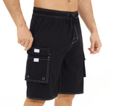Yipinpay Pants Solid Color Multi-Pocket Fake Two Double-Layer Overalls Five-Point Fitness Running Leisure Sports Shorts