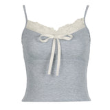 Hot Girl Pure Lace Splicing Tie Bow Tie Small Sling 2024 Color Slim Sexy Vest Girl