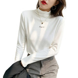 Yipinpay Velvet Bottomed Shirt With Autumn And Winter Foreign Style Long Sleeves 2024 New Half-High Collar Velvet Thickened T-Shirt Blouse