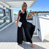 Yipinpay Summer And Autumn New Deep V Jumpsuit INS Sexy Waist Wide Leg Sleeveless Jumpsuit