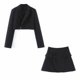 Yipinpay New Blogger Lapel Slimming Short Suit Jacket + High Waist Short Skirt Suit