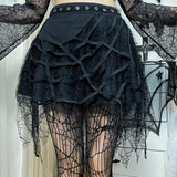 Yipinpay Gothic Punk, Spider Web, Tassel, Half Skirt, Dark Wind, Short Skirt