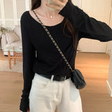 Yipinpay Girls' Long-Sleeved T-Shirt Women's New Solid-Color Bottomed Shirt With A Slim And Slim Design Blouse