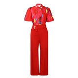 HOT SALE🔥 FREE SHIPPING🚚 The New 2023 Summer Printing Collar Long Sleeve Shirt Jacket Wide-Legged Trousers Fashion Suits Two-Piece Outfit