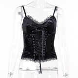 Yipinpay Dark Lace Lace Vintage Top Women's Summer Black Suspenders Vest Women's Wear