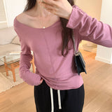 Yipinpay Girls' Long-Sleeved T-Shirt Women's New Solid-Color Bottomed Shirt With A Slim And Slim Design Blouse