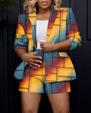 Yipinpay Fall New Style Women's Clothing Independent Station Fashion Temperament Printed Suit Shorts