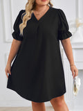 Yipinpay Independent Station Spring And Summer New V-Collar Short-Sleeved Solid Color Large-Size Dress