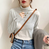 Yipinpay Velvet Bottomed Shirt With Autumn And Winter Foreign Style Long Sleeves 2024 New Half-High Collar Velvet Thickened T-Shirt Blouse