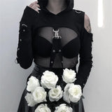 Yipinpay Dark Wind 2024 Spring New Ins Gothic Short Style Sweater With Shoulders Exposed And Navel Exposed For Women's Wear