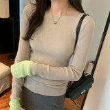 Yipinpay Version Of Chic Round Neck, Coloured Sleeves, Knitted Sweater, Autumn And Winter, A New Slim, Thin, Underwear Sweater