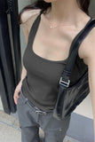 Hot Girl Style Black I-Shaped U-Shaped Collar With Sling Vest Outside Wearing Short Slim And Slim Blouse Woman