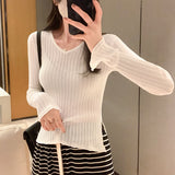 Yipinpay Thin Korean Horn Sleeve Knitted Sweater New Sweet Slim And Forked Underwear In Autumn And Winter