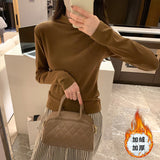 Yipinpay Collar Solid Color Long-Sleeved T-Shirt Women Wear A New Style Of Slimming, Velvet, Thicker, Warm And Bottomed Shirts In Autumn And Winter.