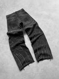 Yipinpay Loose Wide-Leg Retro American High-Set Retro Black Patchwork Hole Jeans Hip-Hop