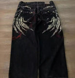 Yipinpay Street Clothing Jeans Y2K Pants Hip-Hop Embroidered Jeans Loose Jeans Harajuku