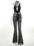 Yipinpay Summer 2024 New Fashionable Spicy Girls Slim And Hollow Deep V Lace Trousers Sexy Jumpsuit Girls