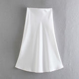 Yipinpay 2024 New Elastic Waistline Simple Full-Color Satin Full-Length Skirt