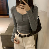 Yipinpay New Style Of European Blouse Is Covered With Autumn And Winter Girls' Pure Desire, Hot Girls, Short Style, Slim, Slim And Thin Bottomed Shirt.