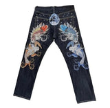 Yipinpay High Street Jeans Male Personality Printed Hip Hop Fashion Clothing Straight Pants High Waist Y2K Jeans