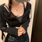 Yipinpay Zipper Hooded Sweater Women's Autumn And Winter New Short Short-Sleeved Sports Casual Blouse