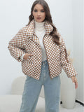 Yipinpay Plaid Women's Coat Bread Jacket Warm Down Cotton-Padded Jacket Women's Cotton-Padded Jacket