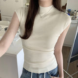 Black Style Round-Neck Knitted Short-Sleeved T-Shirt Women's Summer New Tight And Thin Undercoat
