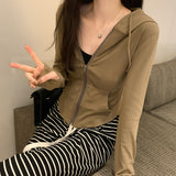 Yipinpay Zipper Hooded Sweater Women's Autumn And Winter New Short Short-Sleeved Sports Casual Blouse