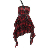 Yipinpay Dark Dress Spring New Sweet Cool Plaid Spicy Girl Irregular Breast Dress