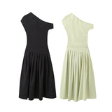 Yipinpay New Summer Dress With A High Waist And A Slim, Asymmetrical Long Dress In Solid Color