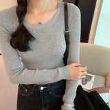 Yipinpay Slim Long-Sleeved Short-Style Sweater Autumn And Winter New Style Small People Look Thin Bottom Sweater Trend