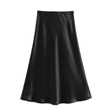 Yipinpay 2024 New Elastic Waistline Simple Full-Color Satin Full-Length Skirt