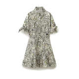 Yipinpay New Printed Lapel Shirt Dress With Belt Cuffs Bow Tie For Women 2183047