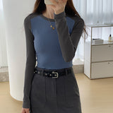 A Long-Sleeved T-Shirt With A Long Sleeved T-Shirt And A Short-Style Early Spring High-Waist Design Blouse