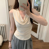 French Temperament Design Shoulder Swing Collar Vest Summer 2024 New Style Slim And Thin Sleeveless Blouse