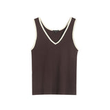 Yipinpay Spring Leisure Basic Color V-Collar Rib Vest