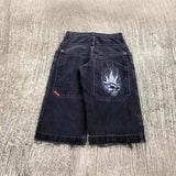 Yipinpay Shorts Y2K Hip-Hop Retro Skull Retro Denim Fitness Baggy Jeans Shorts