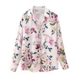 Yipinpay Spring Silk Satin Flower Printed Shirt 2248802