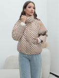 Yipinpay Plaid Women's Coat Bread Jacket Warm Down Cotton-Padded Jacket Women's Cotton-Padded Jacket