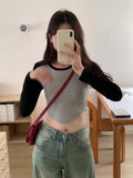 Yipinpay Retro Long-Sleeved T-Shirt Women's Early Autumn New Style Underwear Design Short-Style Blouse