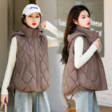 Autumn And Winter Vest Women's Down Cotton Short Loose Korean Version Of Versatile Diamond Cotton Vest Sleeveless Vest Coat