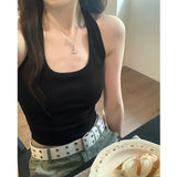 Sexy Neck Suspenders Vest Girls Summer New Korean Version Of Simple Slim Spicy Girls Wear Short Bottomed Tops